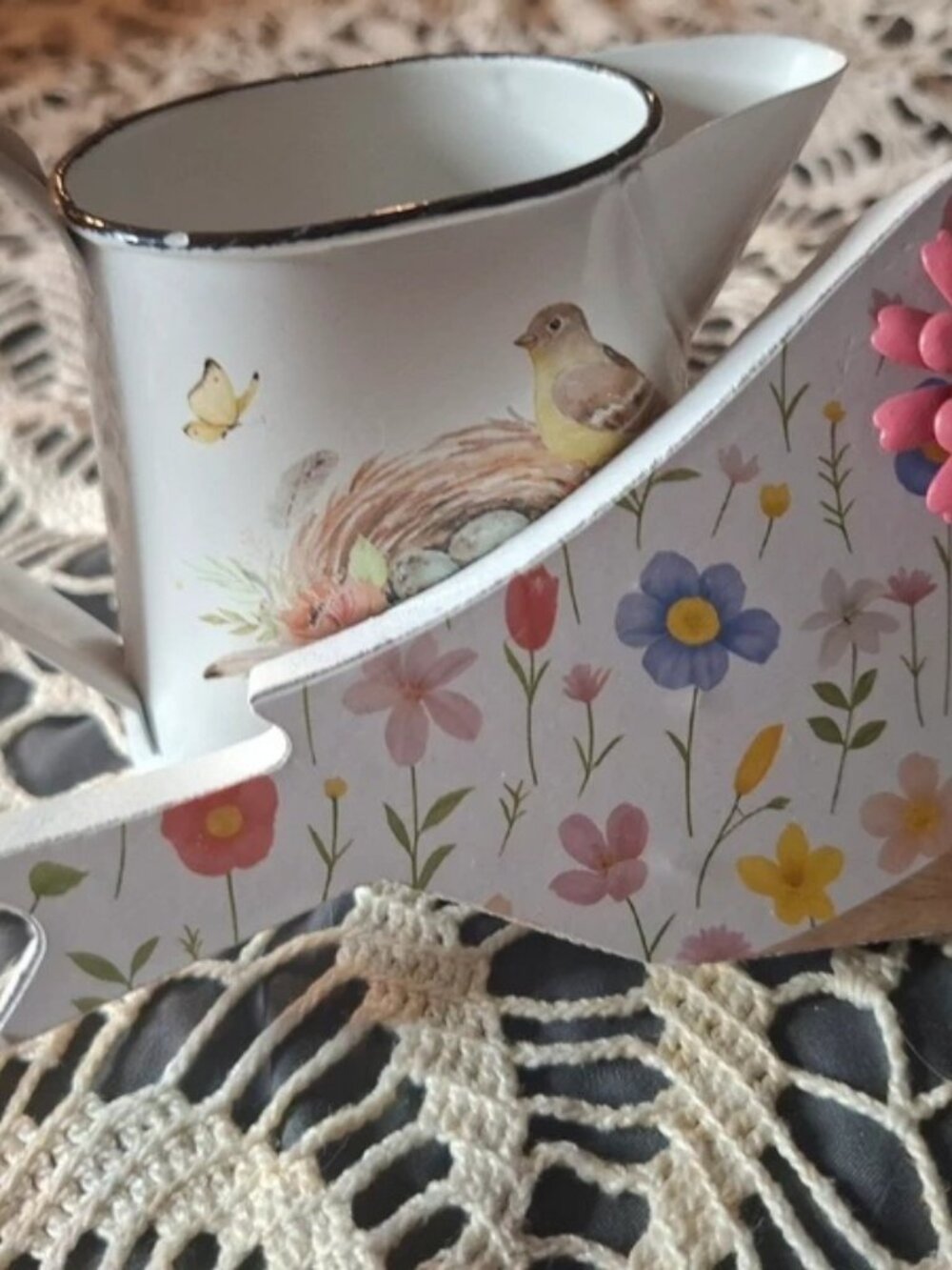 Mini Watering Can with Wooden Bird - Cottagecore Decor